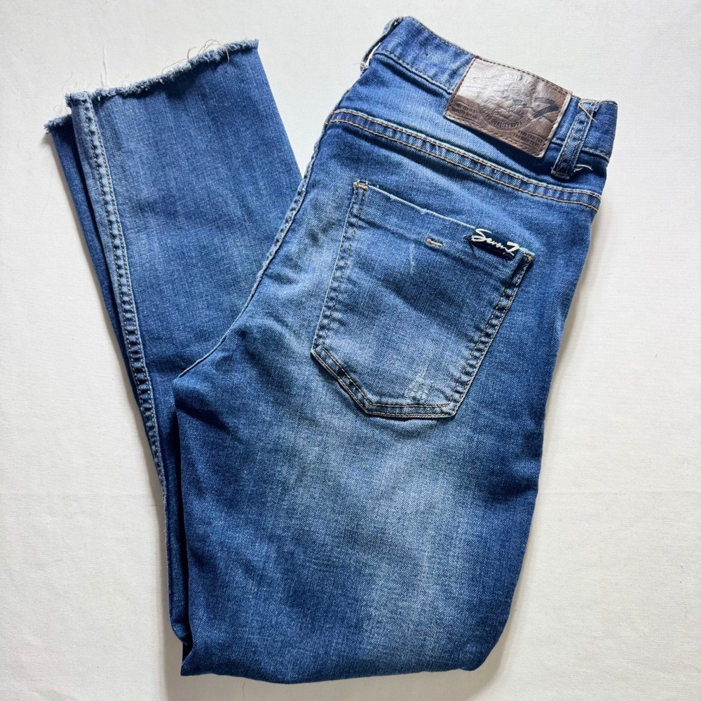 Seven7 Skinny Jeans Women 30x32 Blue Cotton Blend Stretch Raw Hem‎ Medium Wash